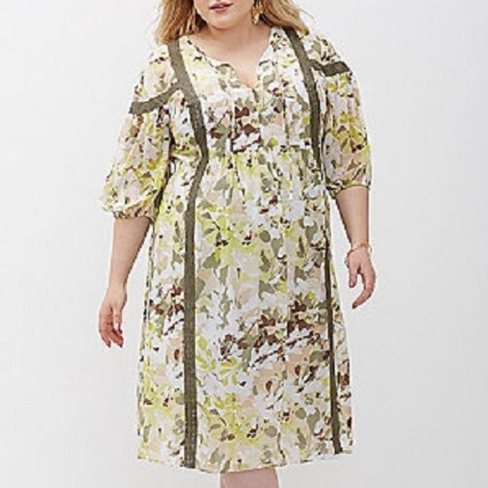 Printed Peasant Dress Leaf Camo Plus Size 22/24 3X